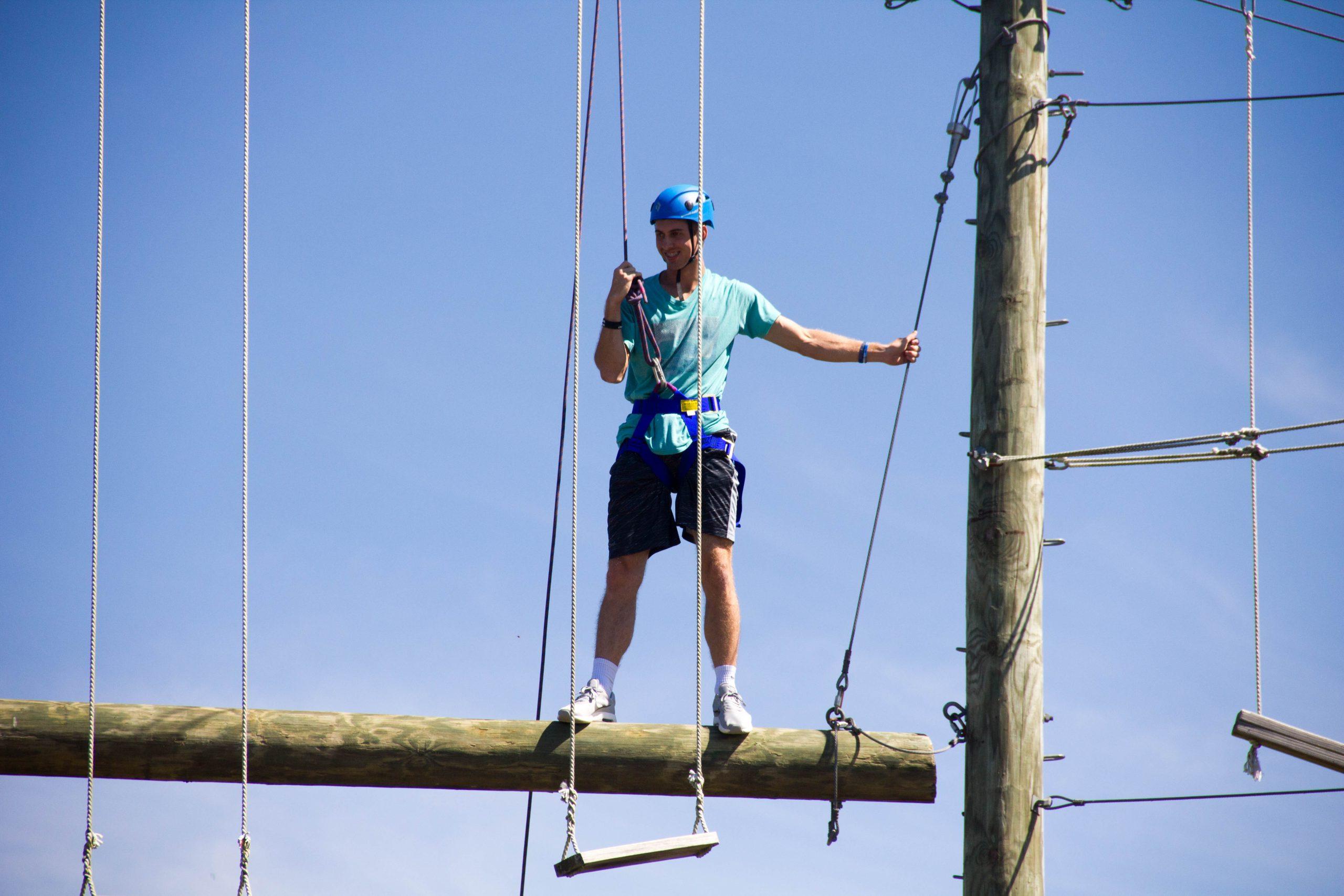 Male student on a sky line.